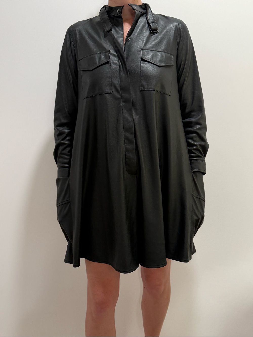BCBGMaxAzria Black Faux Leather Shirt Dress